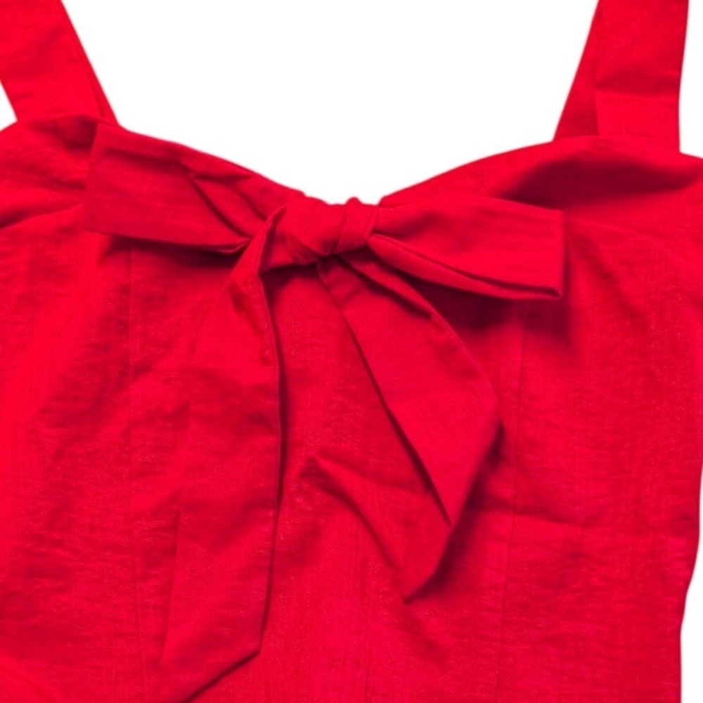 Sienna Sky Womens Red Front Tie Bow Smocked Back Sleeveless Crop Top Medium - Picture 2 of 5
